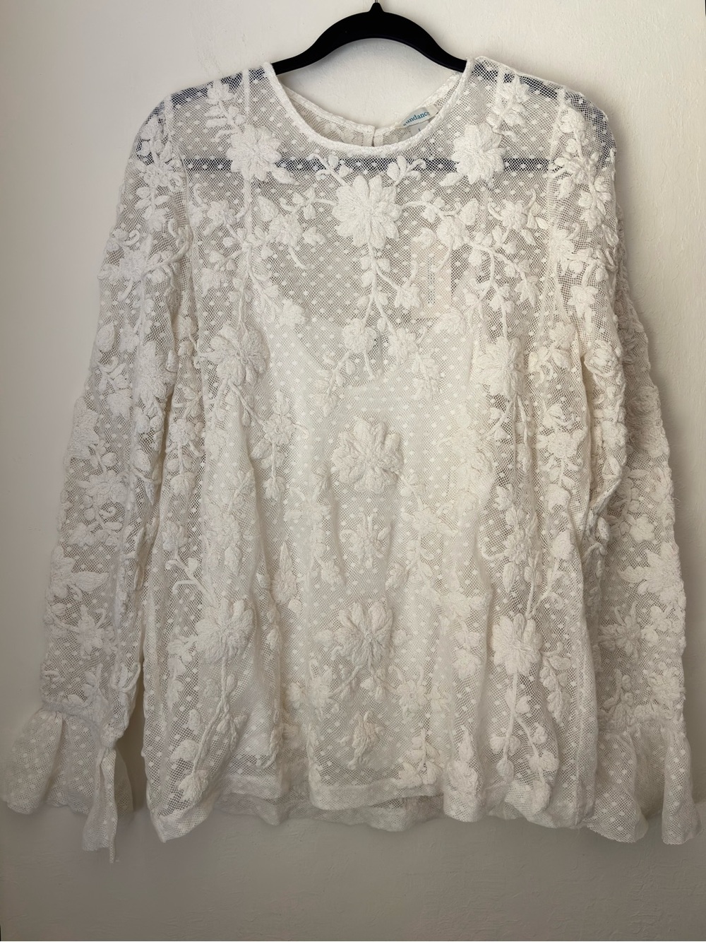 Sundance Mesh Embroidered Long Sleeve Top Size LargE NEW Cream Flare Sleeve Cuff